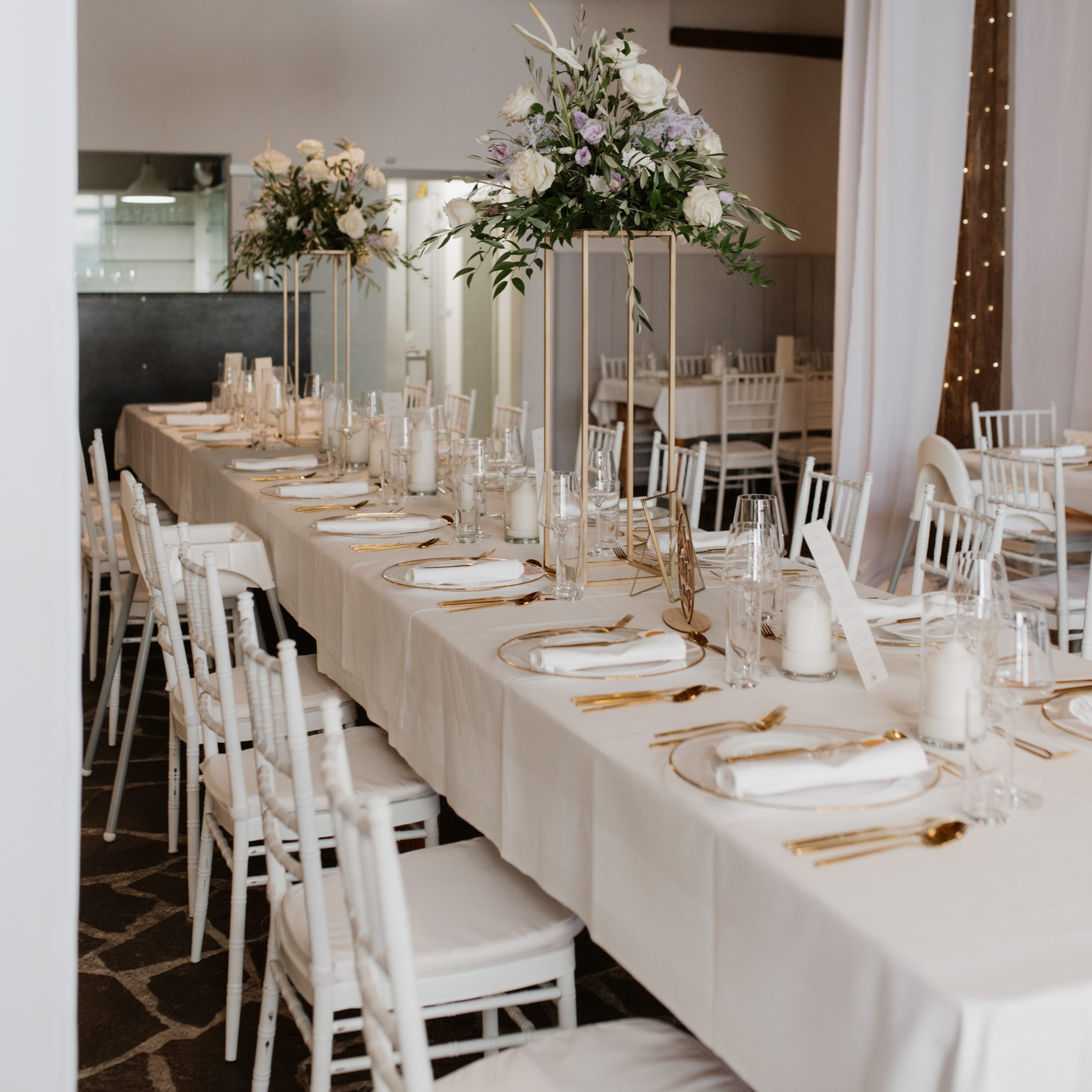 Wedding table set up with flowers and beautiful plates