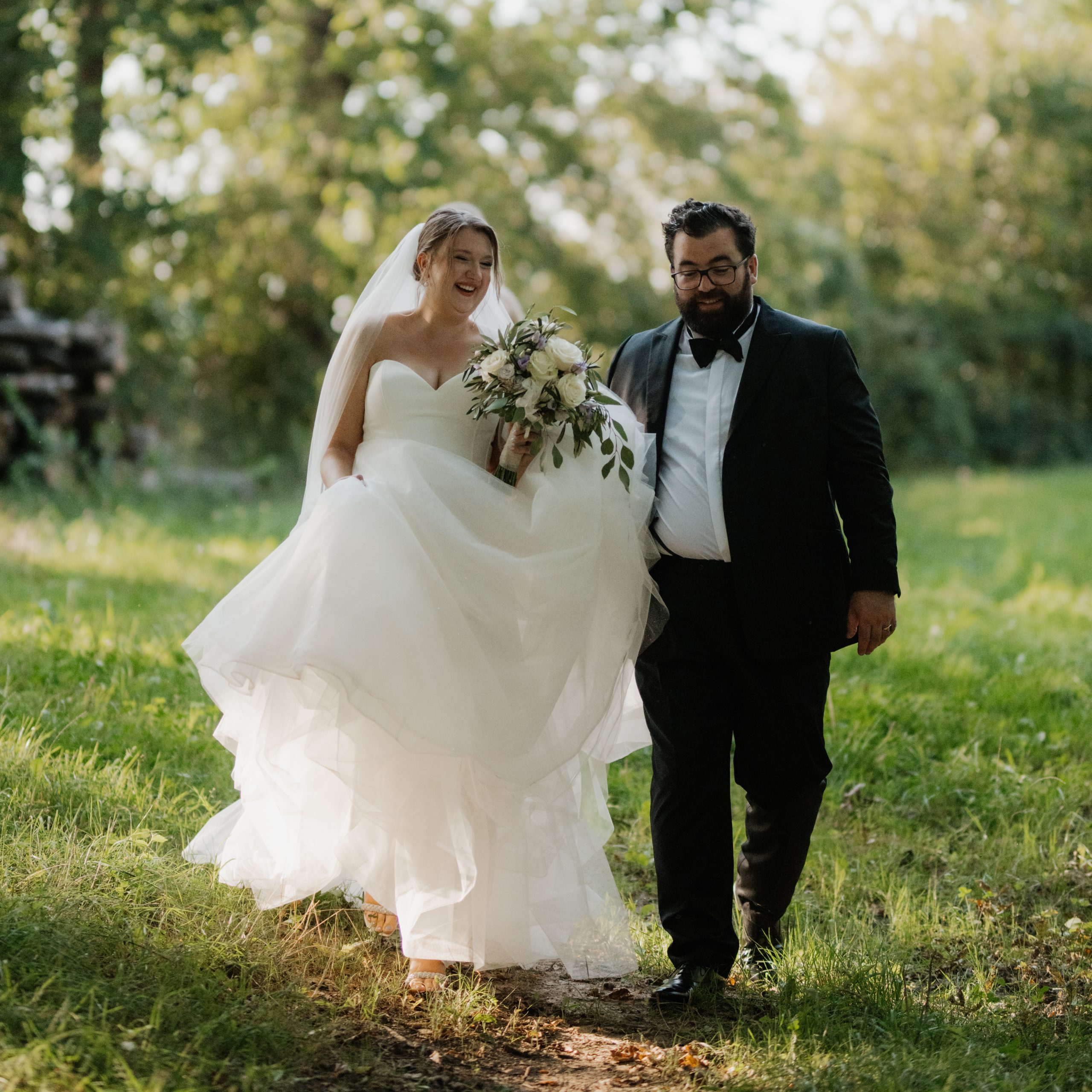 wedding couple walking in nature