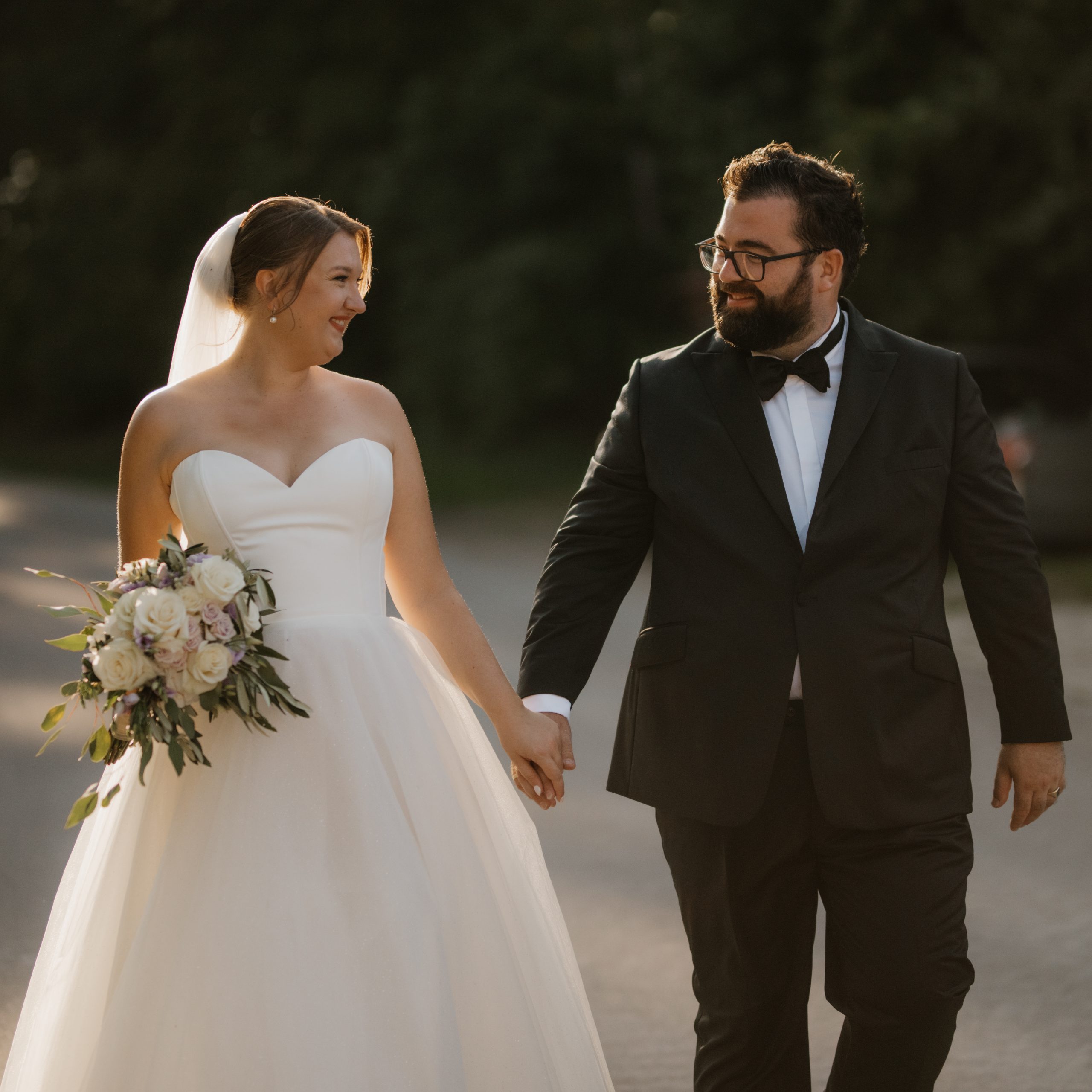 wedding couple looking intimately to each other