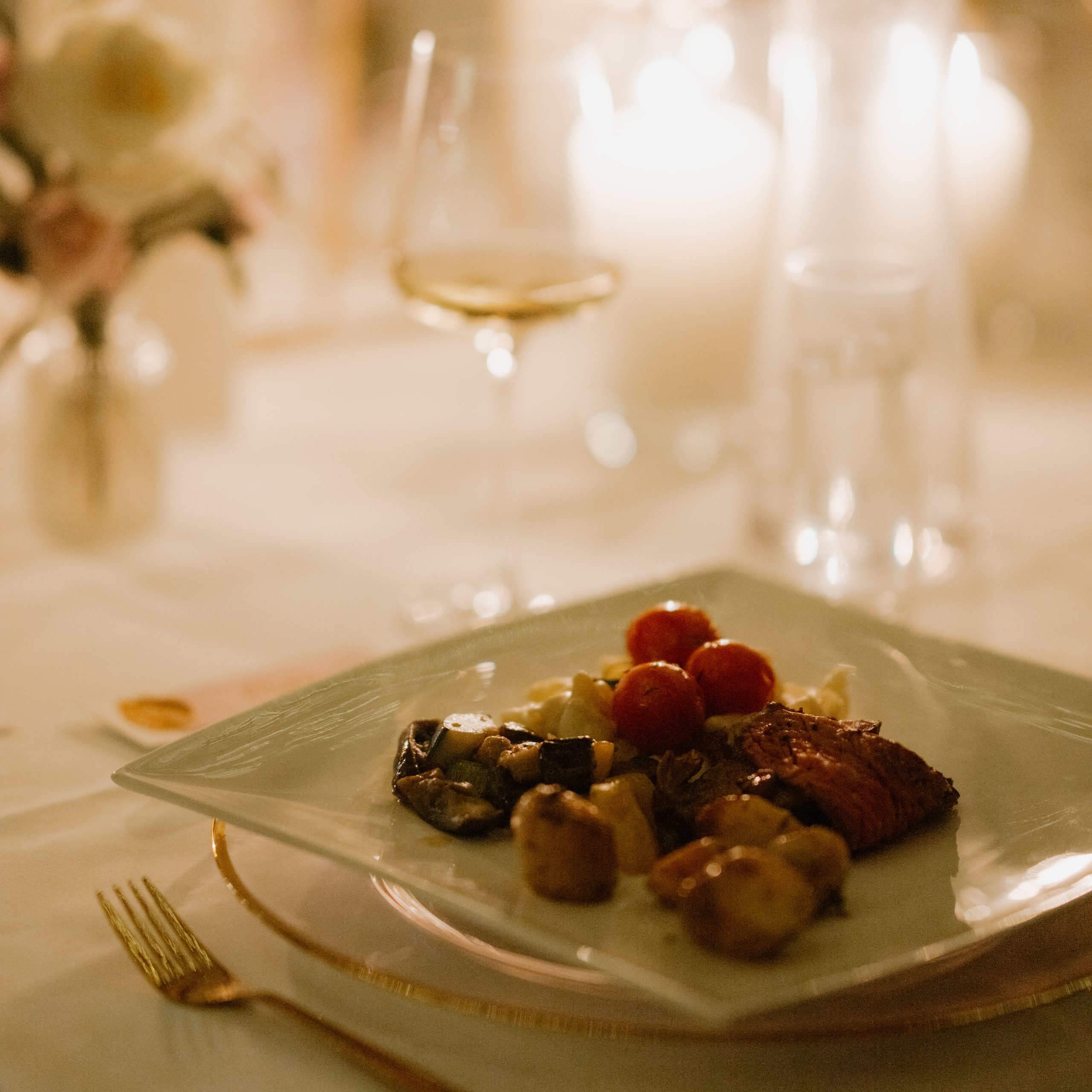 close up shot from wedding dinner
